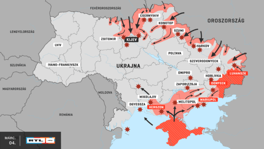 Térképen mutatjuk az orosz csapatok előrenyomulását a háború kilencedik napján