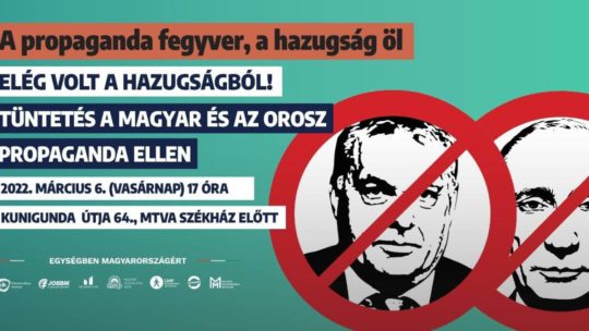 Vasárnap tüntetés lesz a Putyin propagandáját harsogó köztévé ellen 